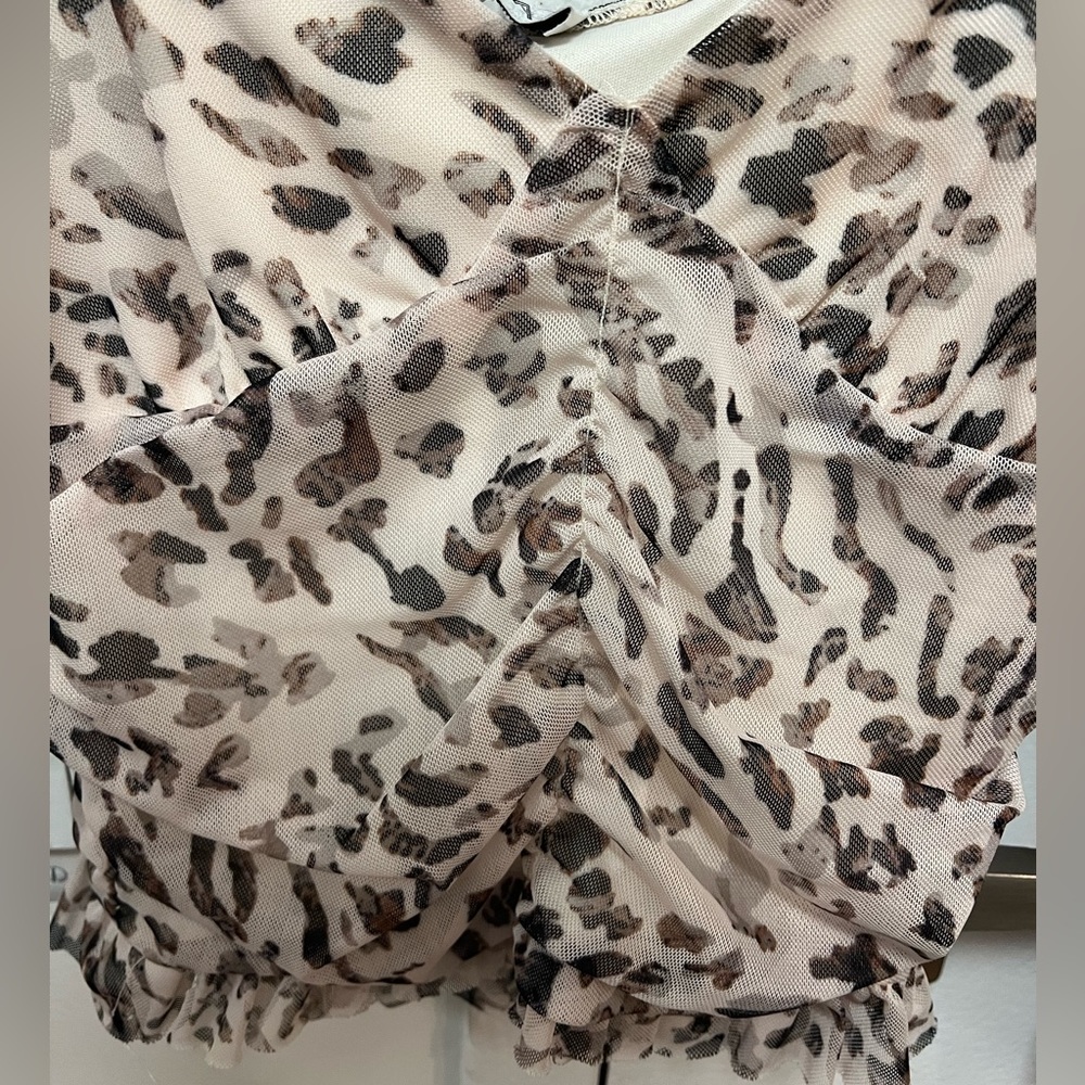 Cheetah Mesh Ruched Blouse - Picture 2 of 3